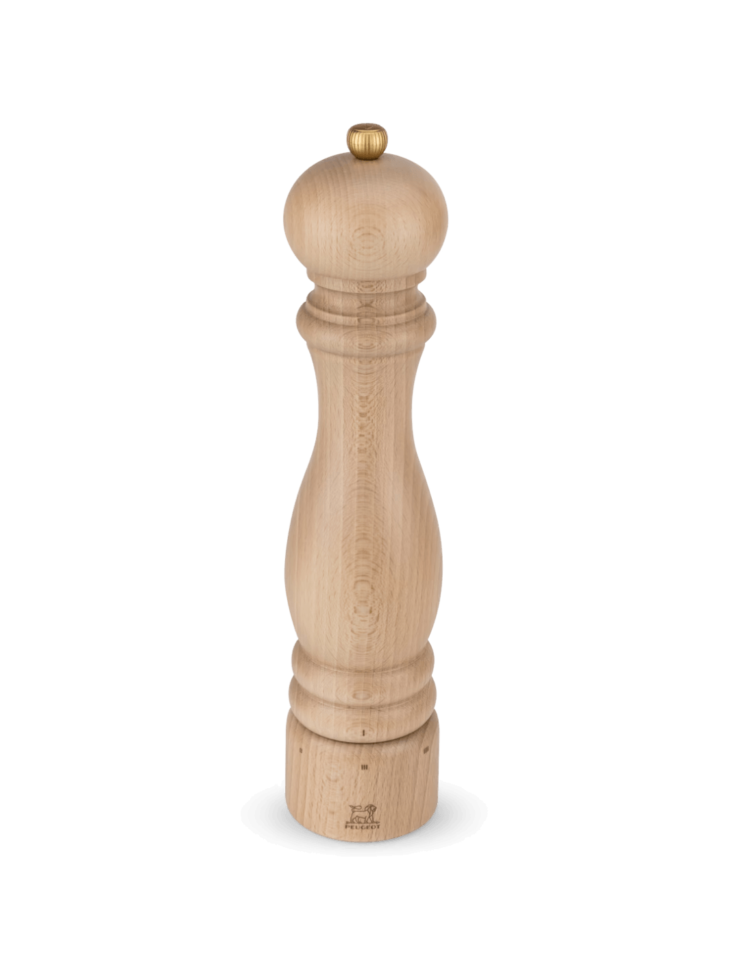 'Paris U'Select' pepper grinder in 'Natural Finish' from Peugeot with gold top on a transparent background | Twentyseven Toronto