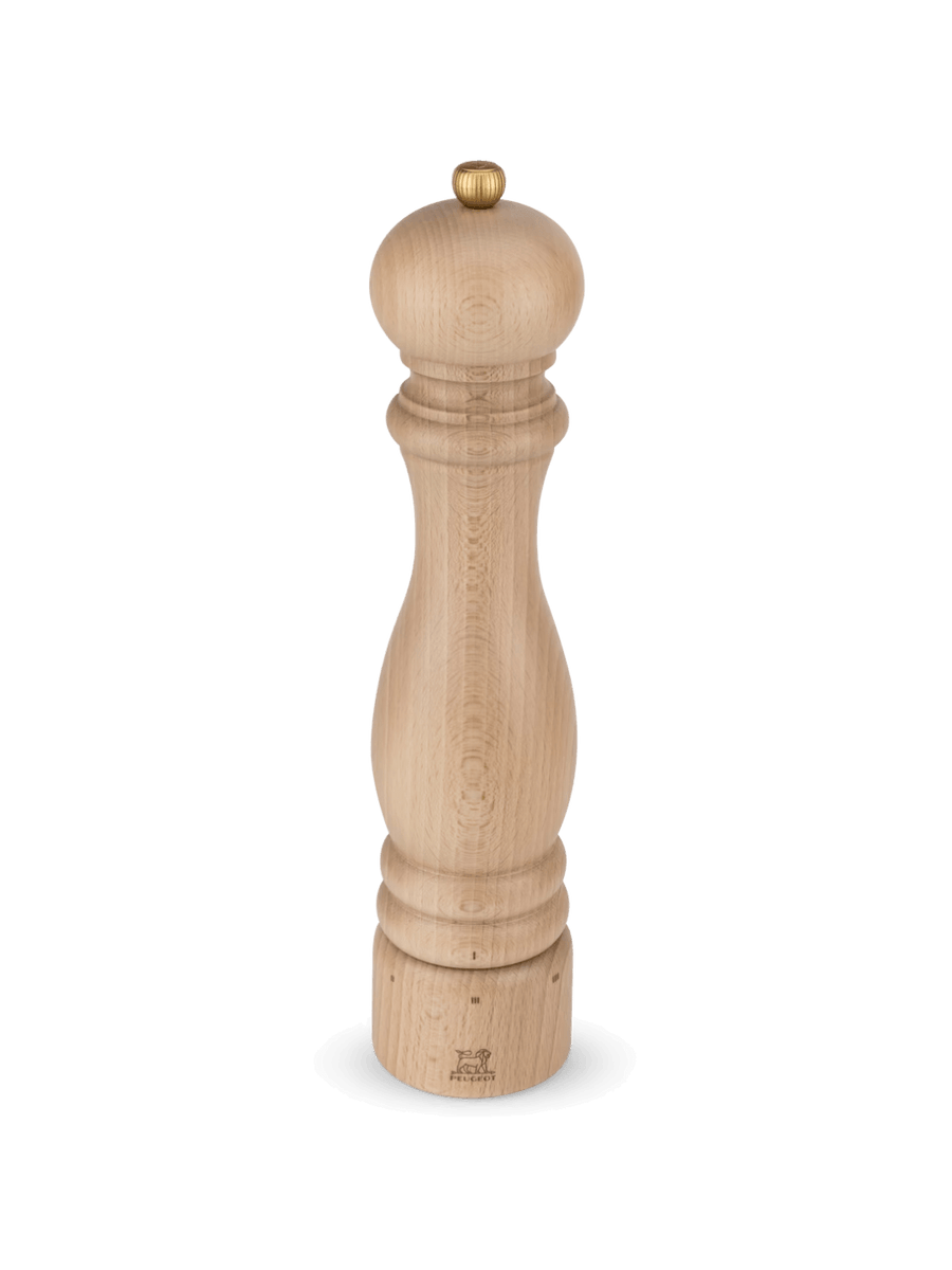 'Paris U'Select' pepper grinder in 'Natural Finish' from Peugeot with gold top on a transparent background | Twentyseven Toronto