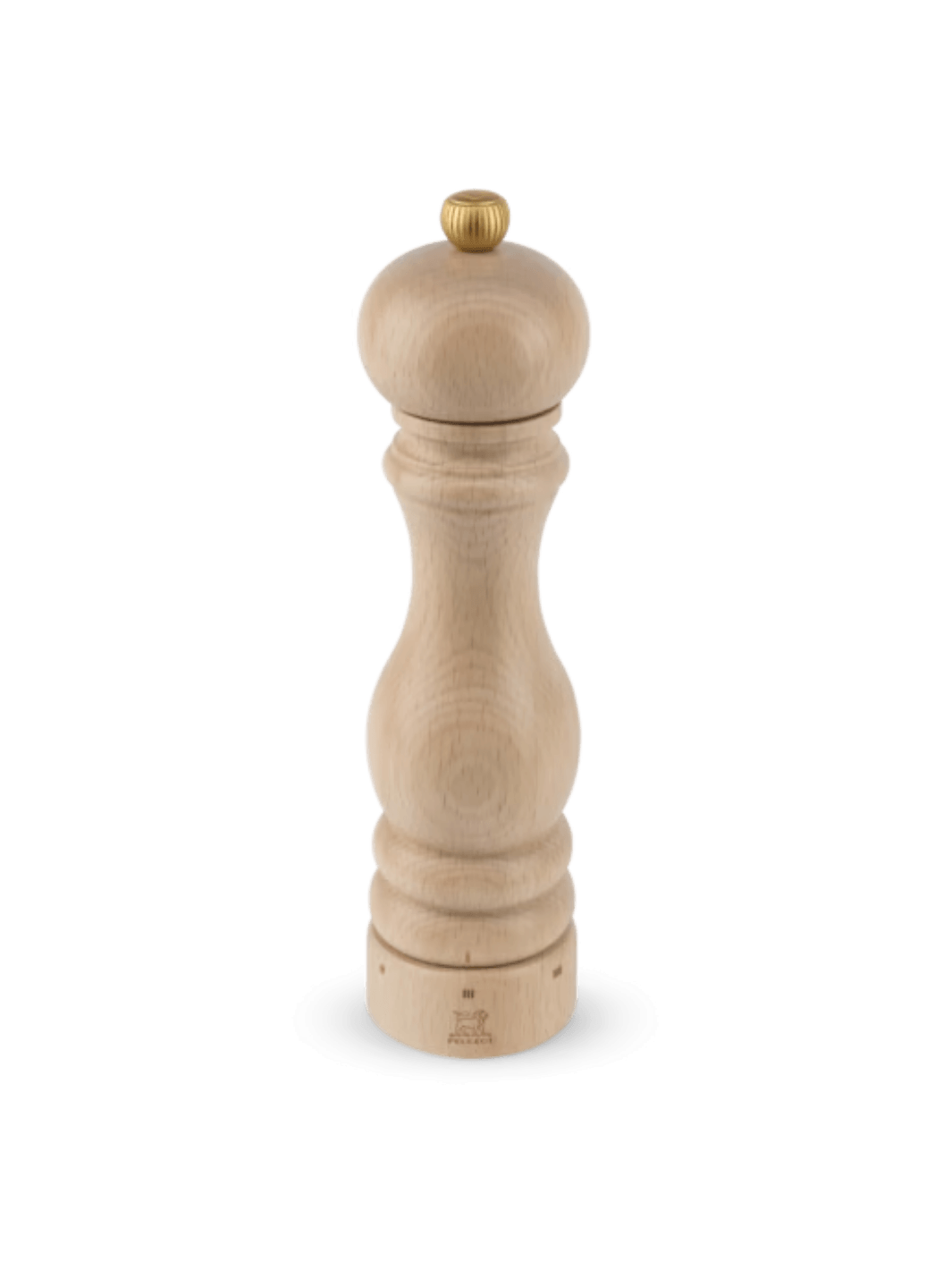 'Paris U'Select' pepper grinder in 'Natural Finish' from Peugeot with gold top on a transparent background | Twentyseven Toronto