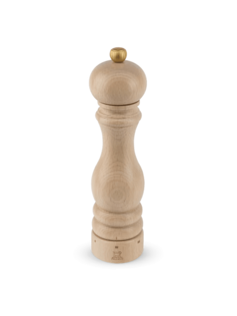 'Paris U'Select' pepper grinder in 'Natural Finish' from Peugeot with gold top on a transparent background | Twentyseven Toronto