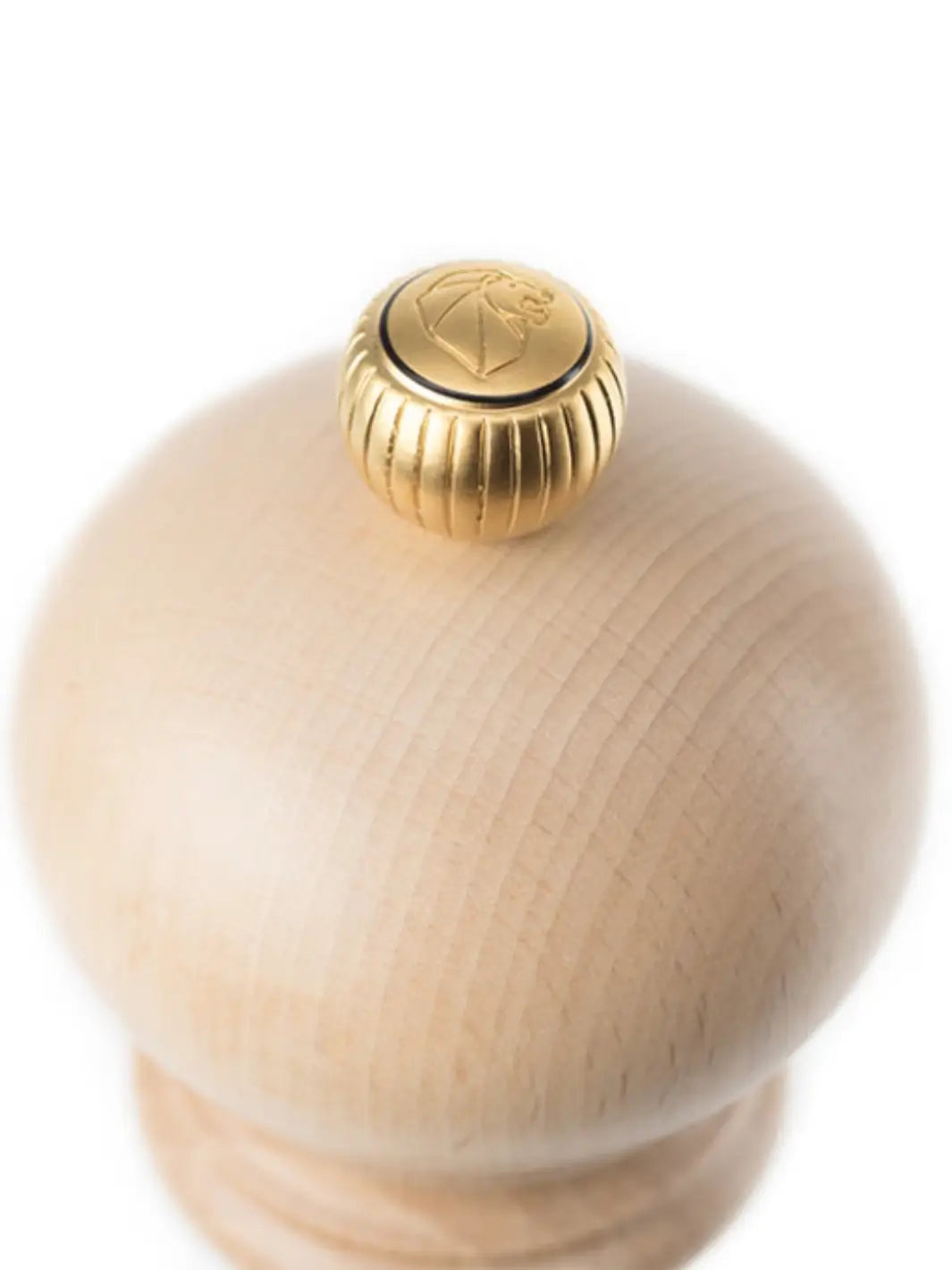 Wooden 'Paris U'Select Wood' pepper grinder in 'Natural Finish' with gold top from Peugeot on a white background | Twentyseven Toronto