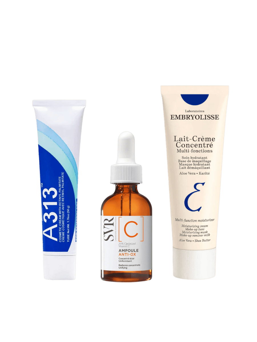 The Parisian Glow Set: A313 Vitamin A Retinol Cream, SVR [C] Radiance Concentrate, Embryolisse Lait-Crème Concentré French Skincare Bundle | Twentyseven Toronto