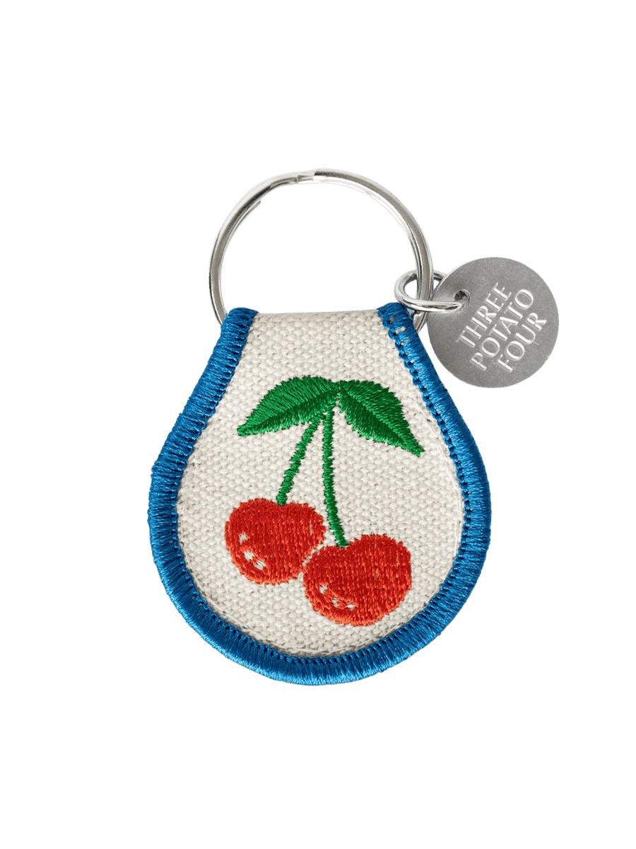Patch keychain with embroidered cherries design from Three Potato Four | Twentyseven Toronto