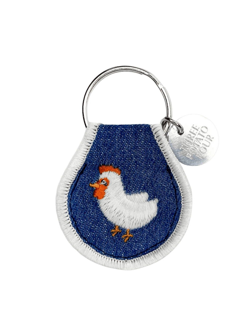 Patch keychain with embroidered chicken design from Three Potato Four | Twentyseven Toronto