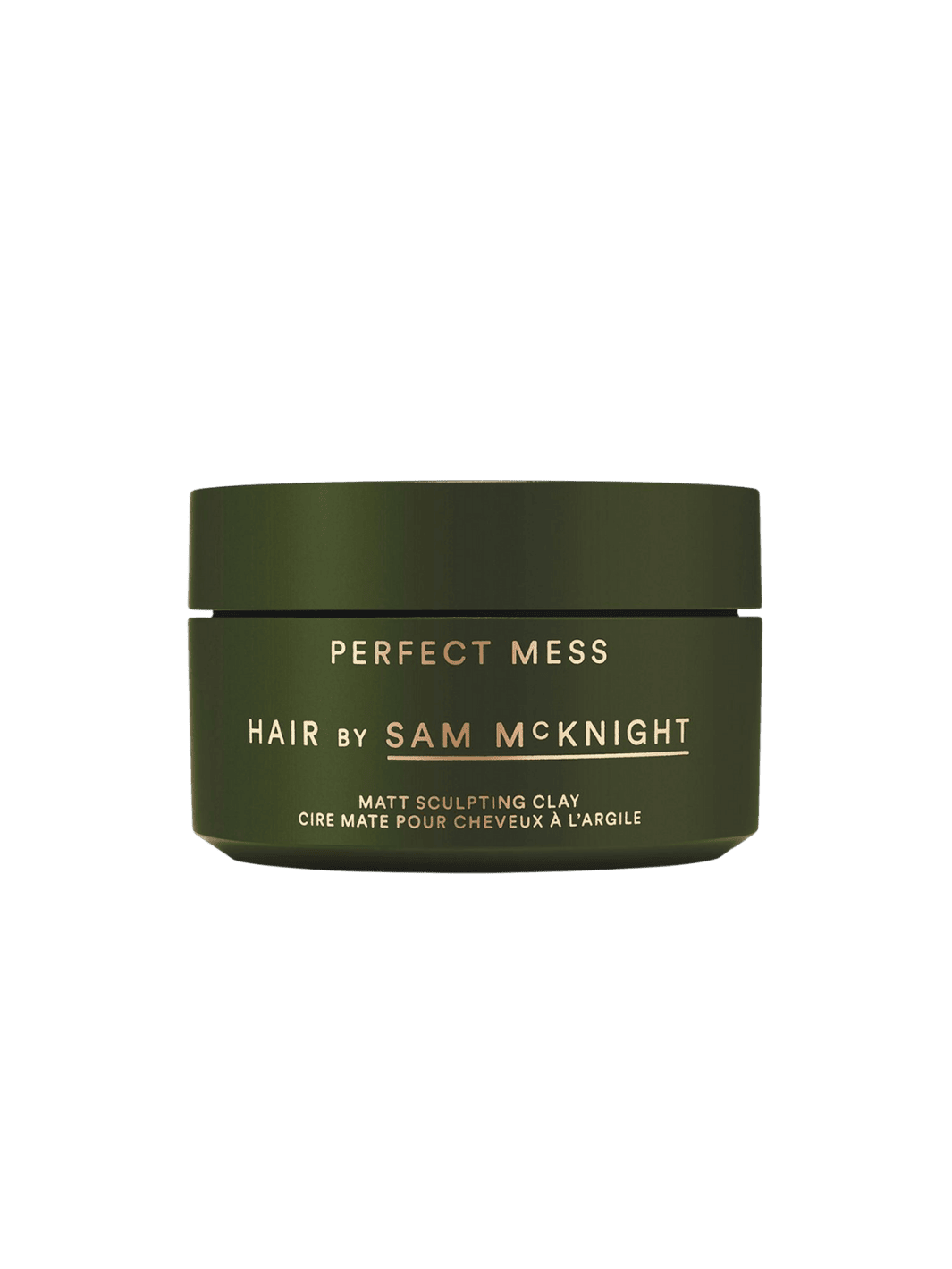 Green jar of 'Perfect Mess' Soft Matt Styling Clay by Sam McKnight on a transparent background, 50ml | Twentyseven Toronto