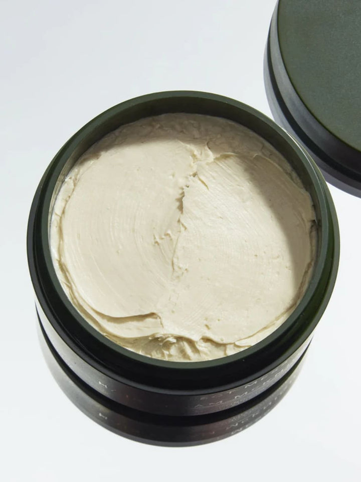 Open jar of 'Perfect Mess' Soft Matt Styling Clay by Sam McKnight with a light green/white cream inside, 50ml | Twentyseven Toronto