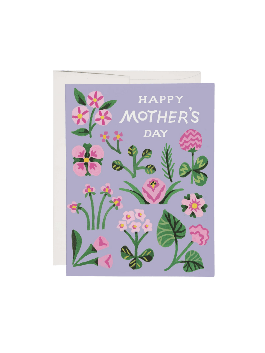 Greeting card with floral design and 'Happy Mother's Day' text on a purple background from Red Cap Cards | Twentyseven Toronto