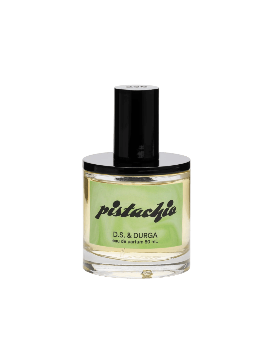 50ml perfume bottle labeled 'Pistachio' by D.S. & Durga on a transparent background | Twentyseven Toronto
