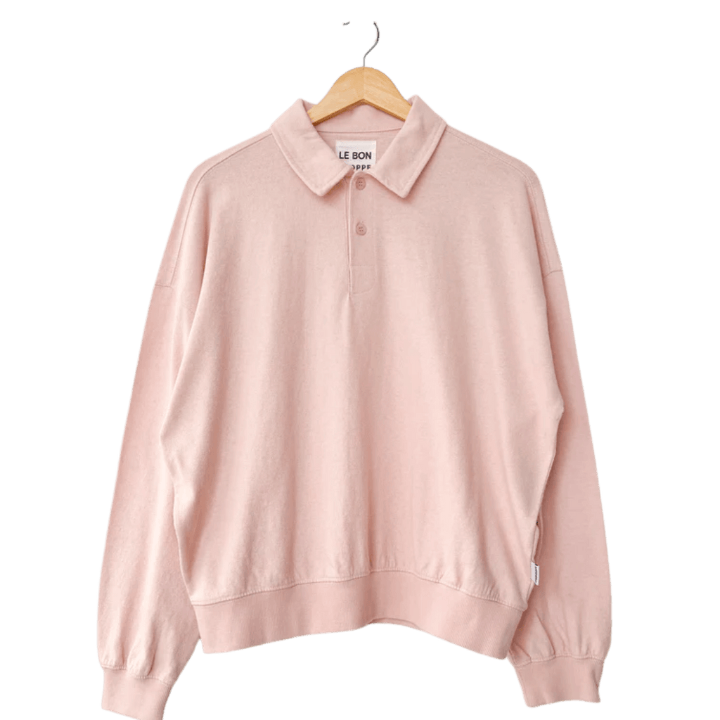 Embroidery Polo Sweatshirt 名古屋限定カラーピンク Le Bon Shoppe Polo Sweatshirt in Baby Pink | Twentyseven Toronto