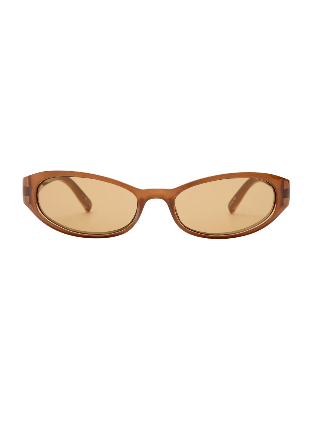 Brown oval Le Specs Popalicious + | Pearl Caramel oval sunglasses against a transparent background | Twentyseven Toronto