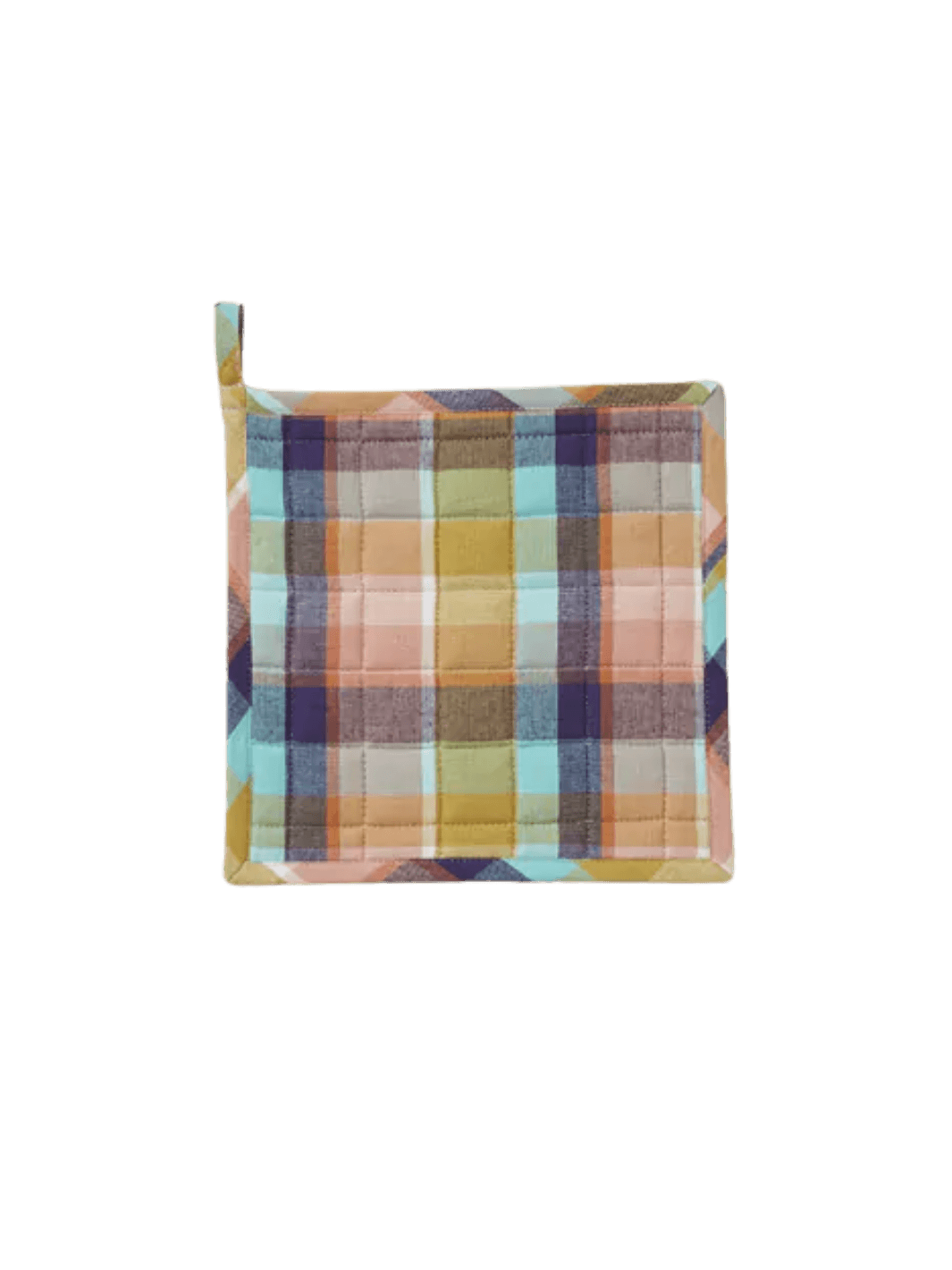 Bright multicolored checkered pot holder from Sylvie Thiriez on a transparent background | Twentyseven Toronto