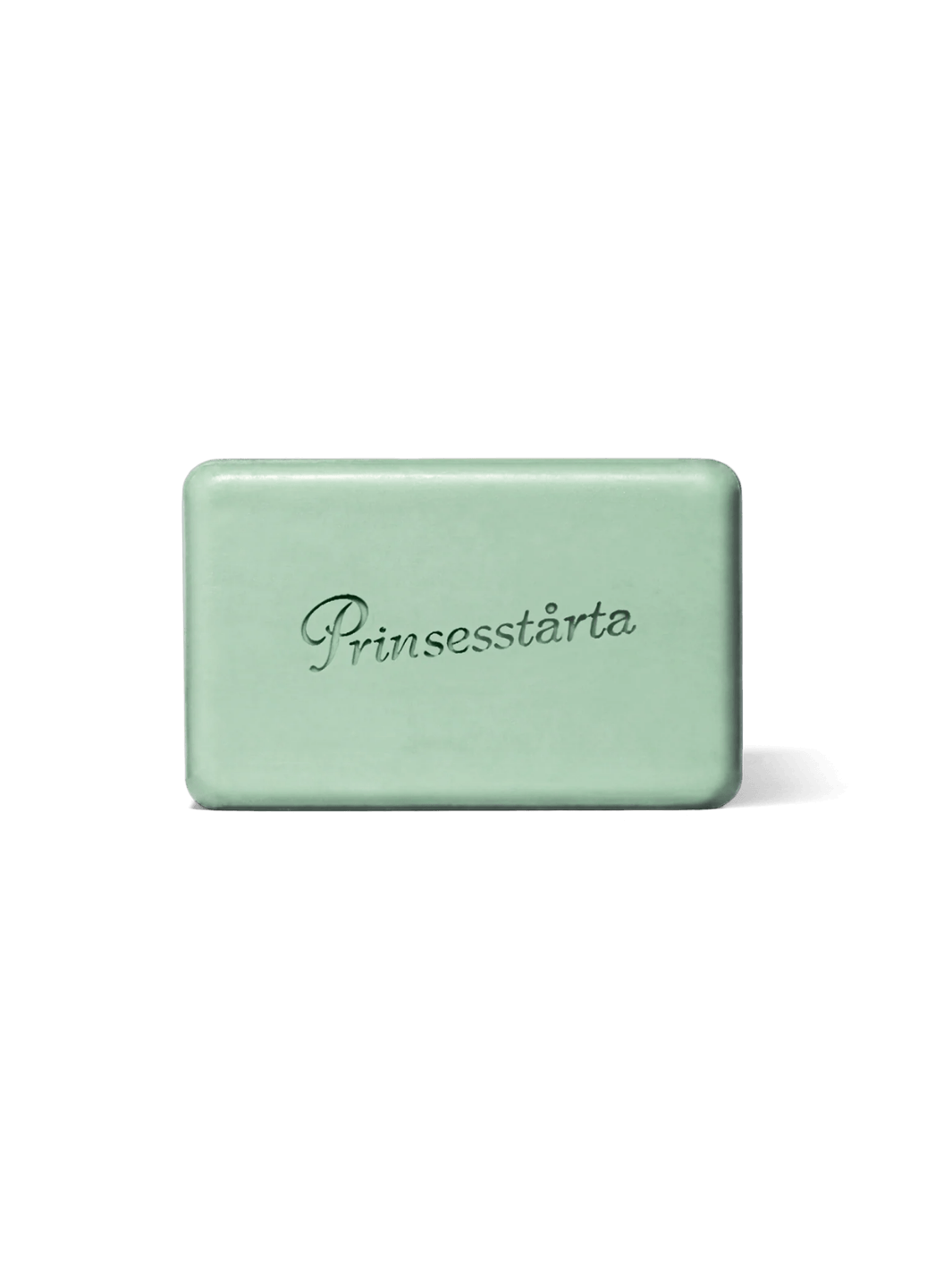 Studio shot of the light green rectangular Flamingo Estate Prinsesstarta Milk Bar soap engraved with script lettering | Twentyseven