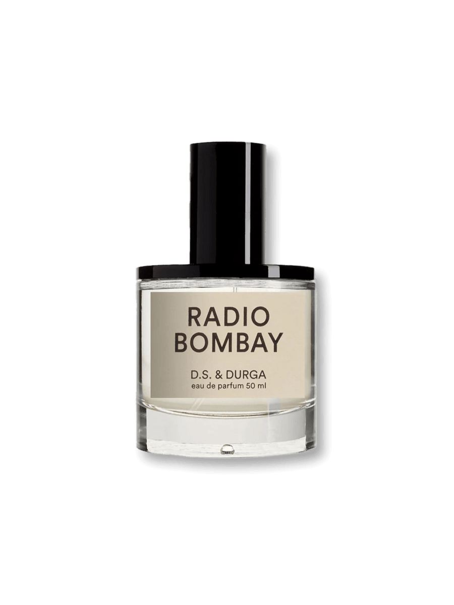 50ml perfume bottle labeled 'Radio Bomba' by D.S. & Durga on a transparent background | Twentyseven Toronto