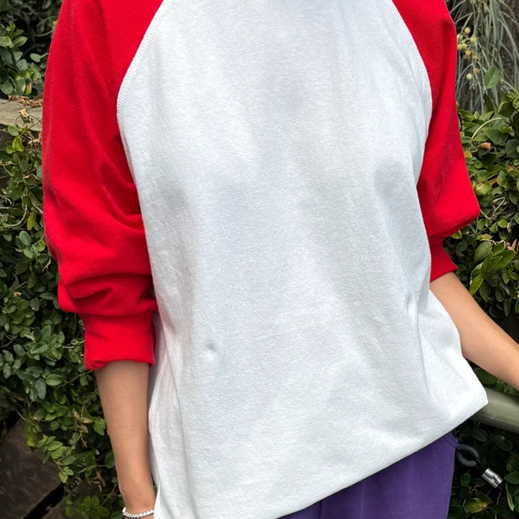 Le Bon Shoppe Heavy Cotton Raglan Tee in White/Tomato