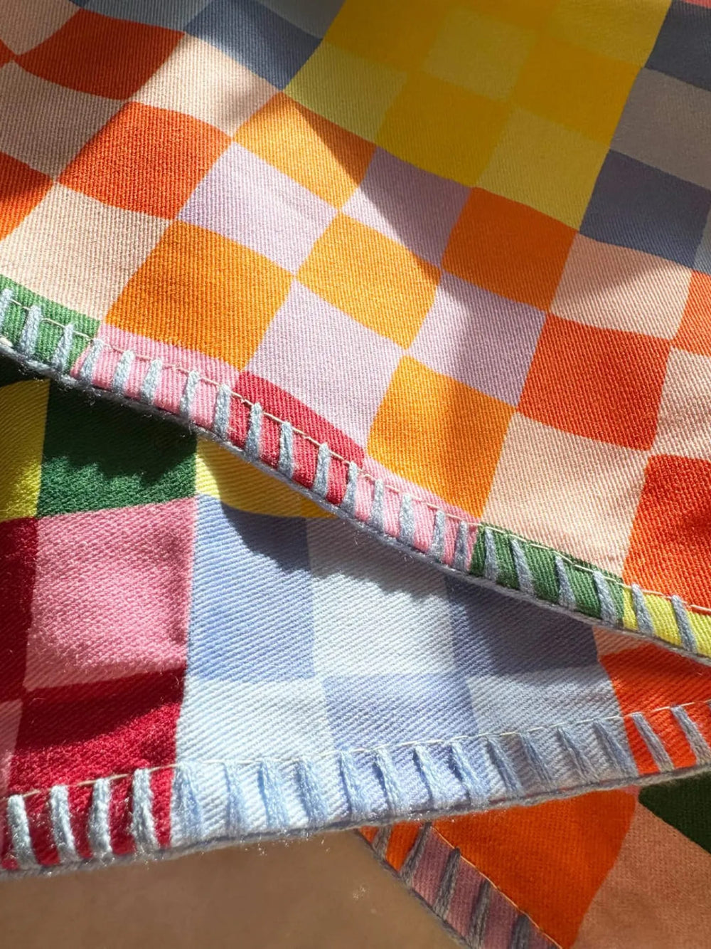 Idlewild Co. Rainbow Checks Cotton Tea Towel with Embroidered Detail | Twentyseven Toronto