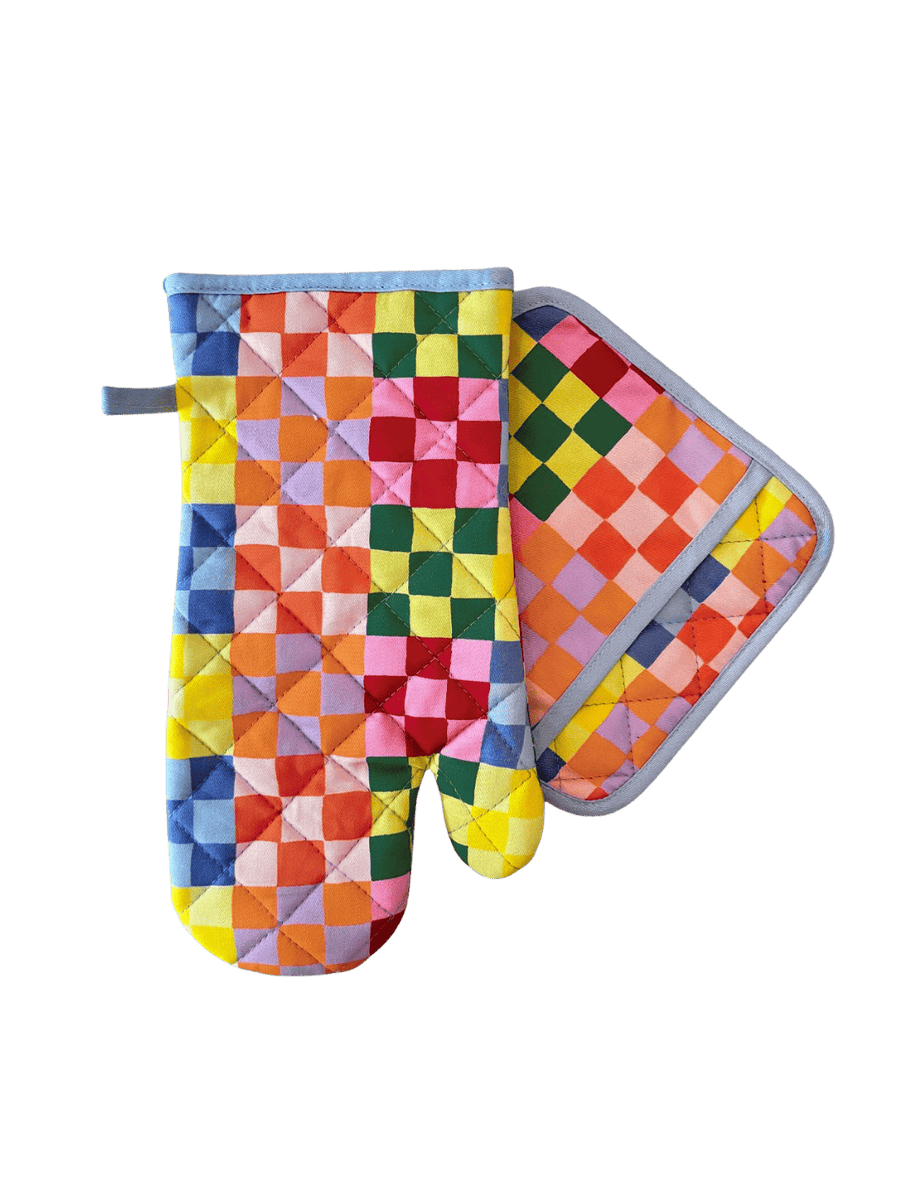 Idlewild Co. Rainbow Check Cotton Oven Mitt + Pot Holder Set | Twentyseven Toronto