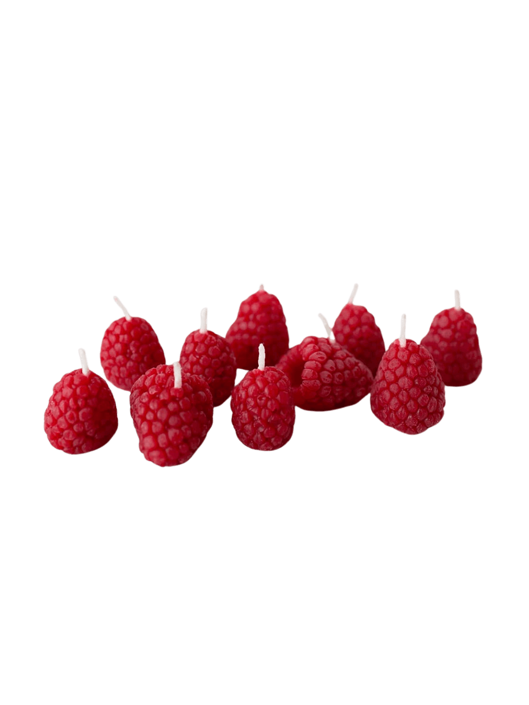 Red raspberry-shaped beeswax candles from Happy Organics on a transparent background | Twentyseven Toronto