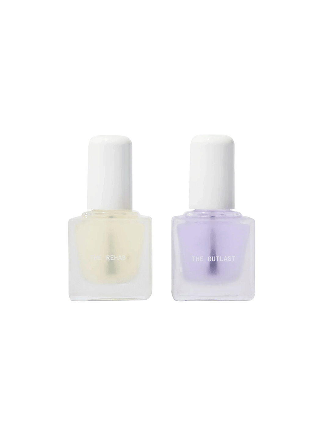 TENOVERTEN The Rehab base coat and The Outlast top coat bottles displayed side by side | Twentyseven Toronto