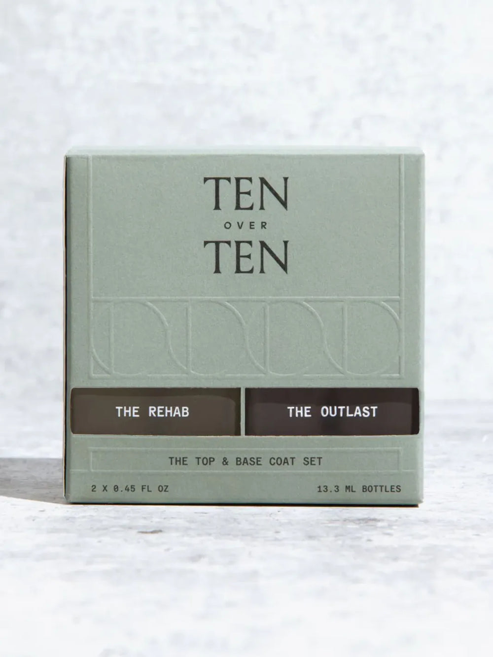 TENOVERTEN The Rehab and The Outlast Top & Base Coat Set in sage green packaging | Twentyseven Toronto