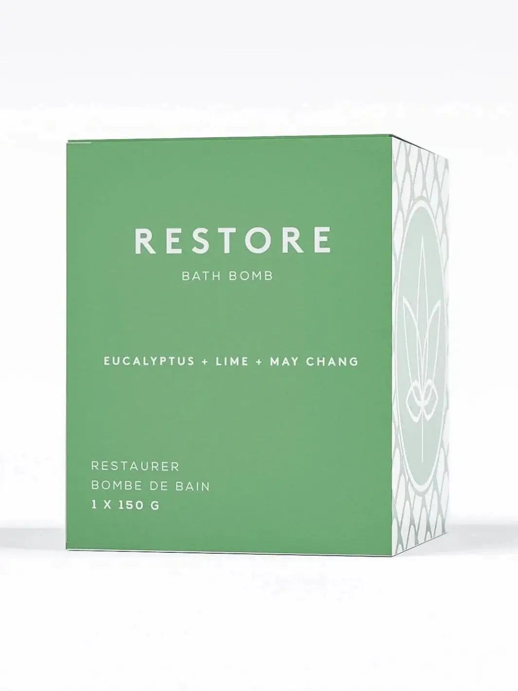 The green rectangular packaging of the Bare Skin Bar RESTORE Bath Bomb against a white background | Twentyseven Toronto