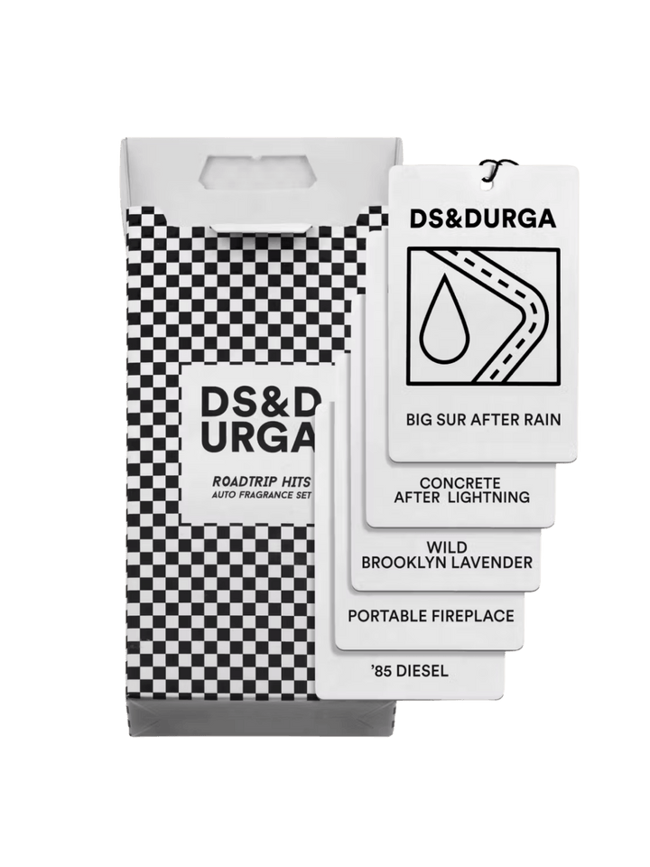 DS&Durga vehicle fragrance set with packaging and labels on a transparent background | Twentyseven Toronto