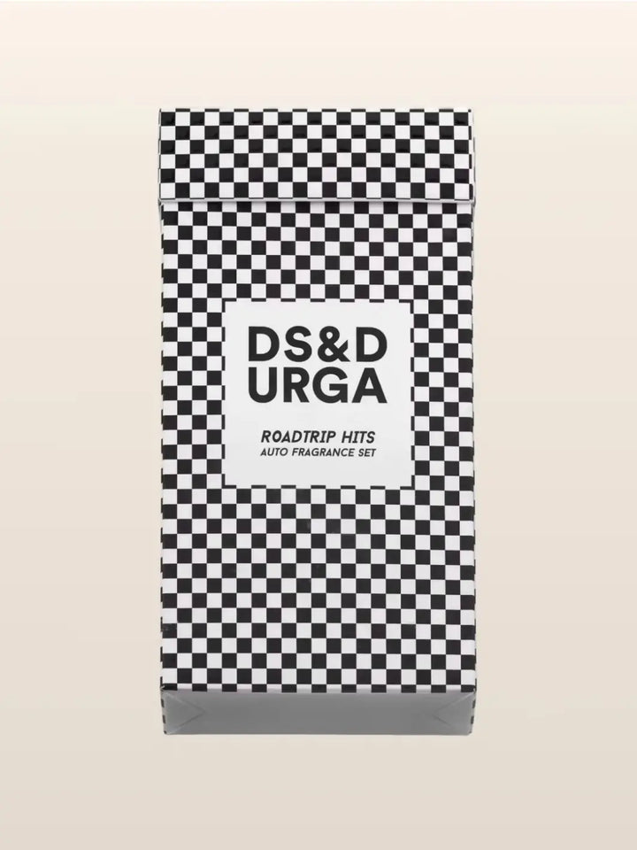 Checkered packaging with 'DS&Durga' branding on a beige background | Twentyseven Toronto
