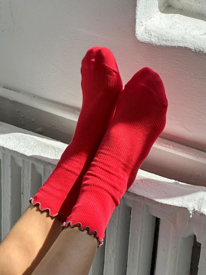 Le Bon Shoppe Ruffled Modal Socks in Paprika / Brown Edge | Twentyseven Toronto