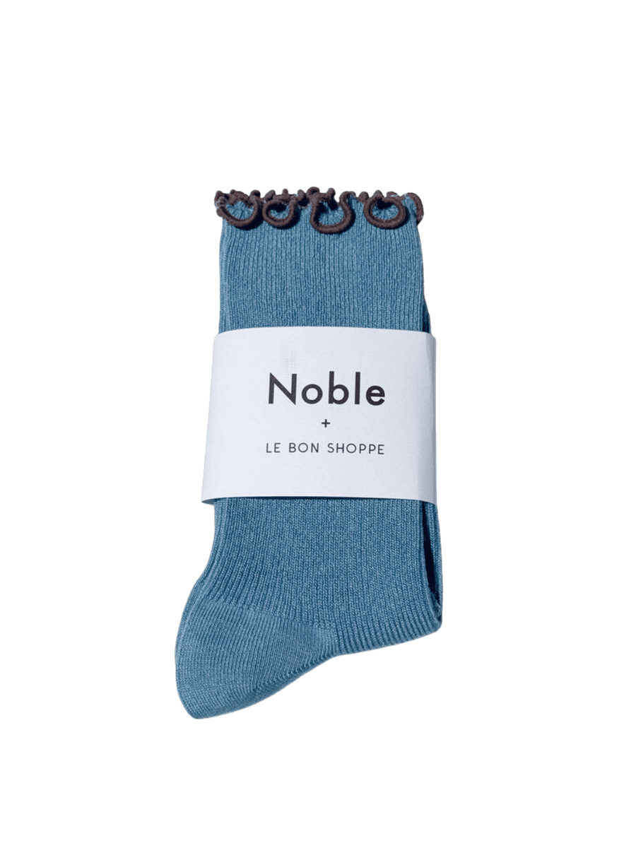 Le Bon Shoppe Ruffled Modal Socks in Powder Blue / Brown Edge | Twentyseven Toronto