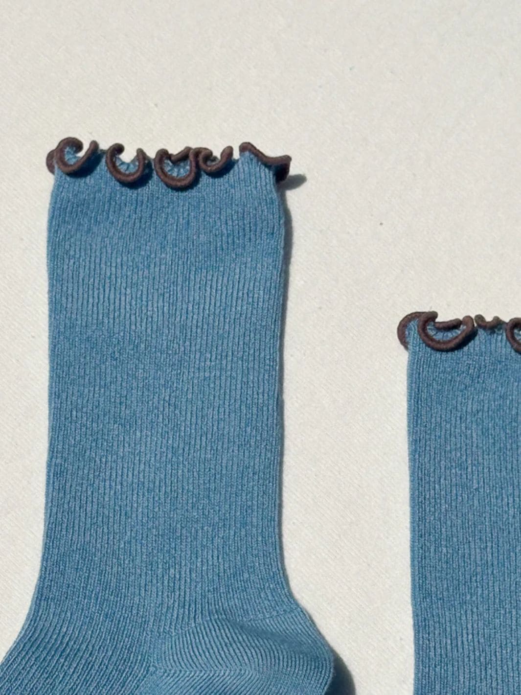 Le Bon Shoppe Ruffled Modal Socks in Powder Blue / Brown Edge | Twentyseven Toronto