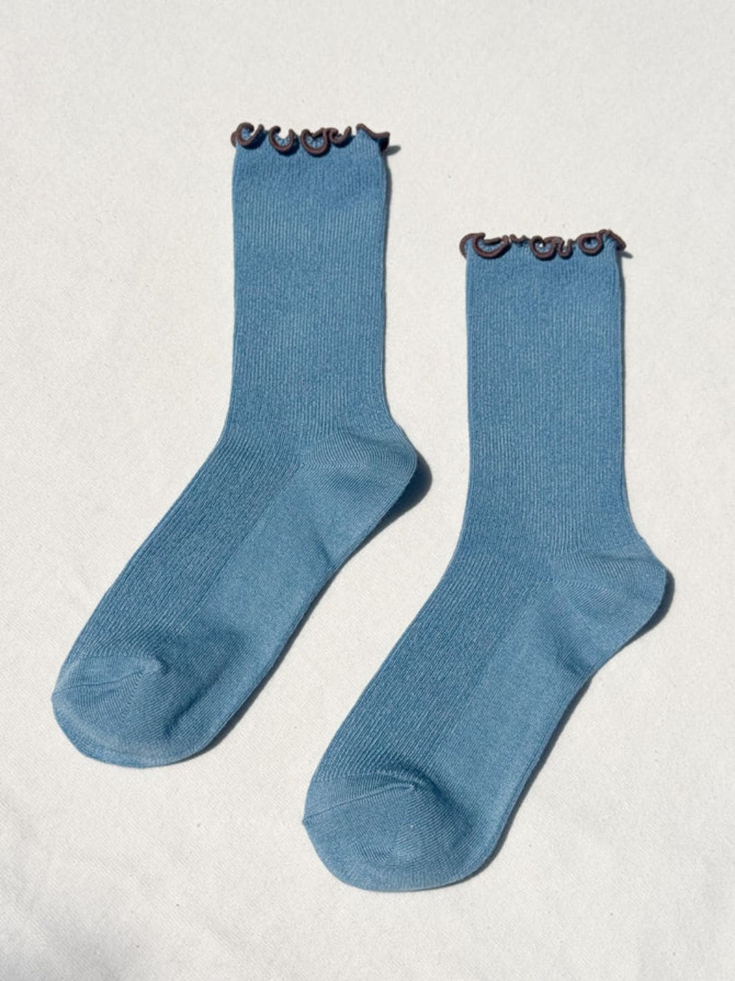 Le Bon Shoppe Ruffled Modal Socks in Powder Blue / Brown Edge | Twentyseven Toronto