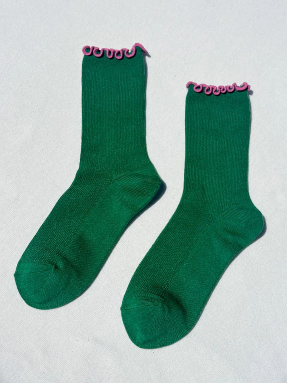 Le Bon Shoppe Ruffled Modal Socks in Spinach / Pink Edge | Twentyseven Toronto