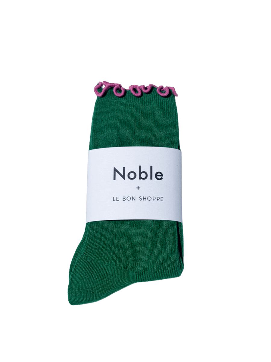 Le Bon Shoppe Ruffled Modal Socks in Spinach / Pink Edge | Twentyseven Toronto