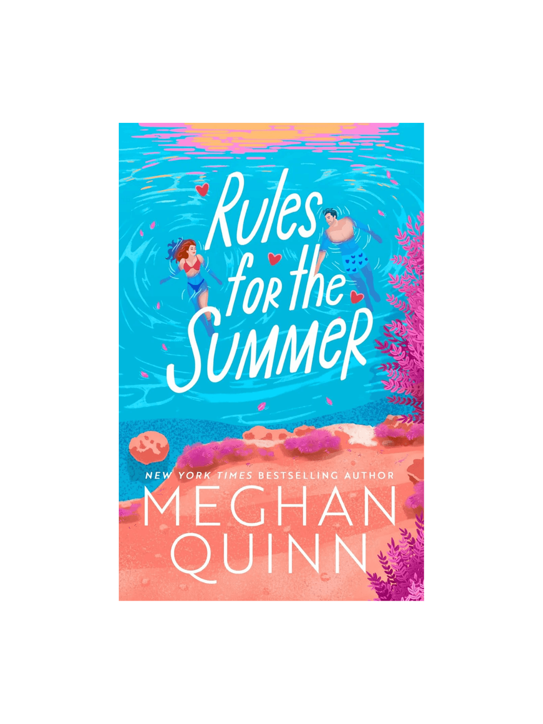 Book cover of 'Rules for the Summer' by Meghan Quinn with a beach scene and two characters | Twentyseven Toronto