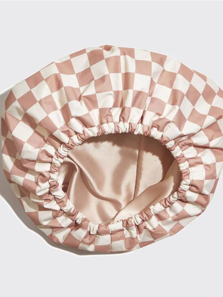 KITSCH Satin Lined Flexi Shower Cap - Terracotta Checker | Twentyseven Toronto