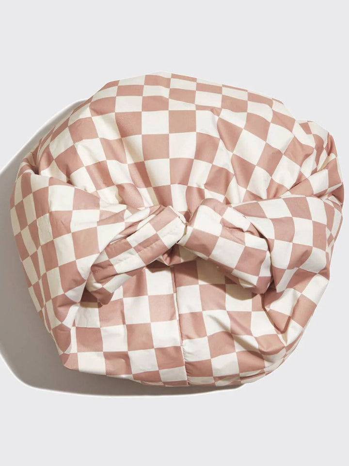 KITSCH Satin Lined Flexi Shower Cap - Terracotta Checker | Twentyseven Toronto