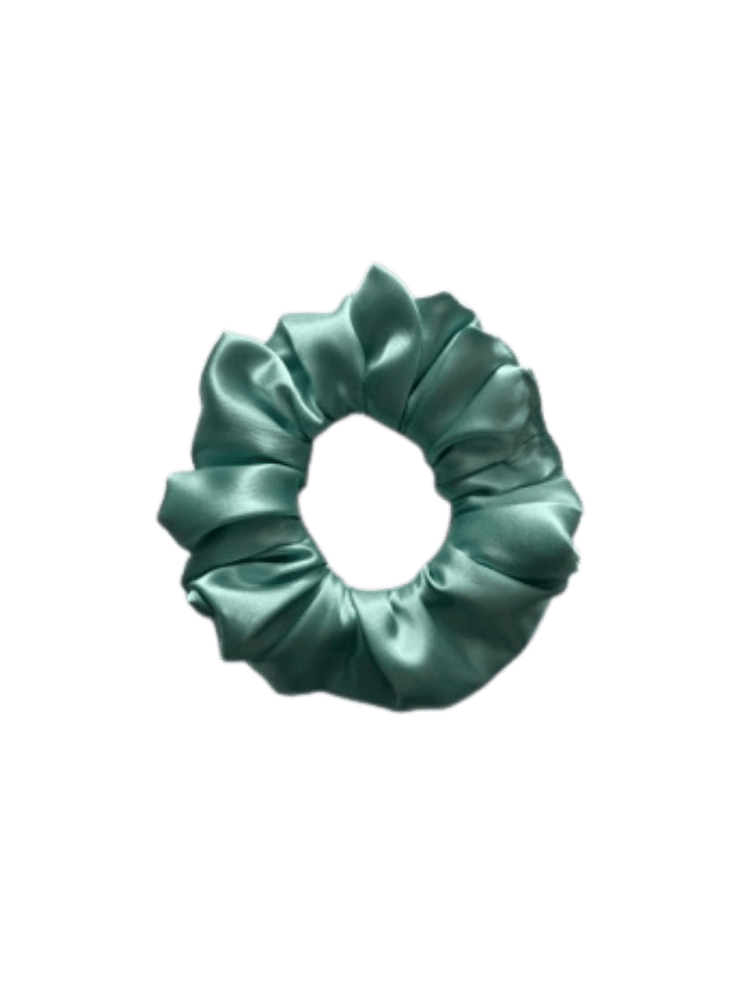 Teal blue satin scrunchie in 'Aqua' on a transparent background | Twentyseven Toronto