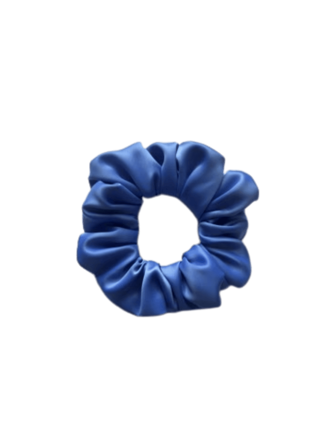 Blue satin scrunchie in 'Cerulean' on a transparent background | Twentyseven Toronto