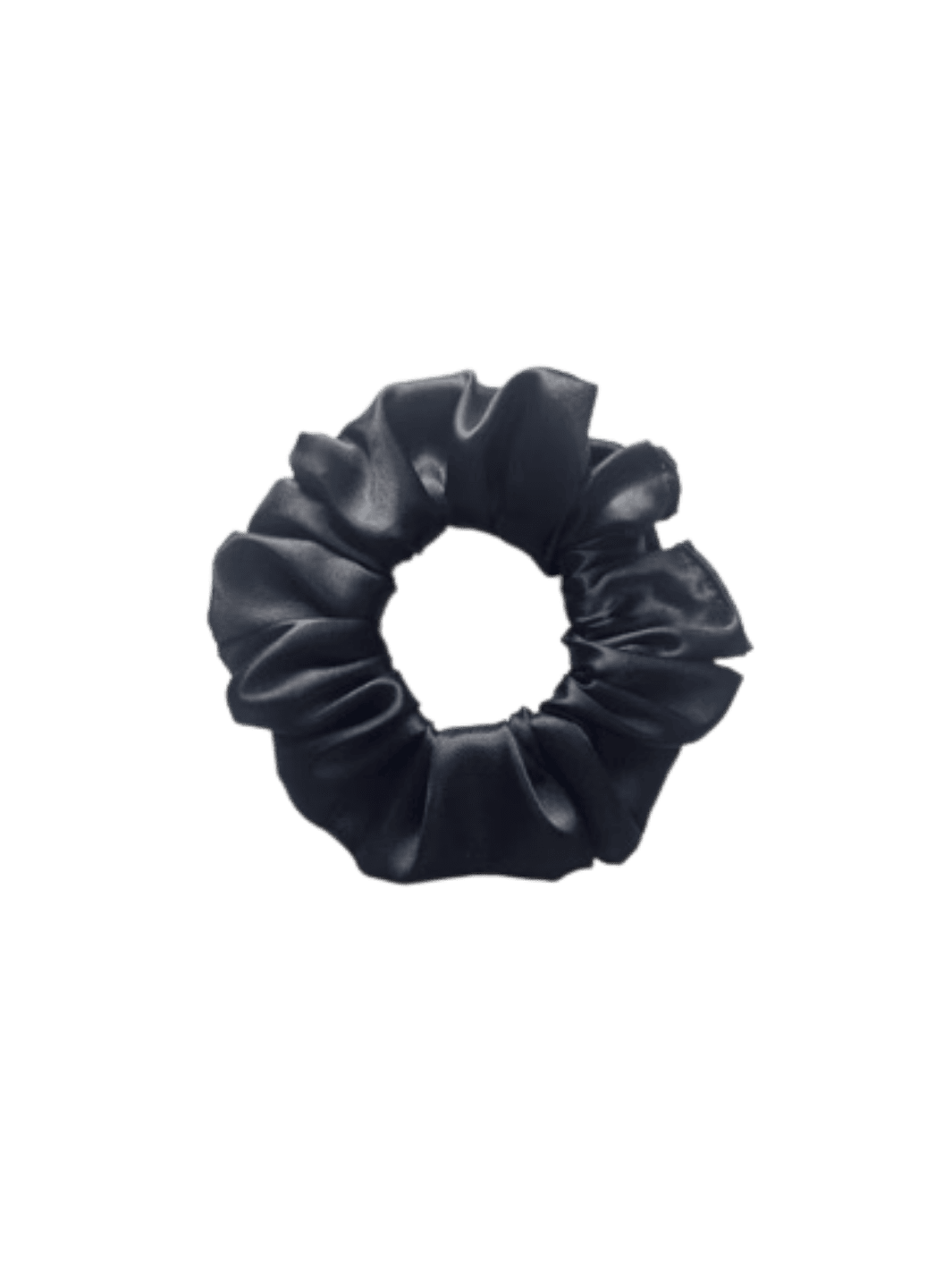 Black satin scrunchie in 'Obsidian' on a transparent background | Twentyseven Toronto