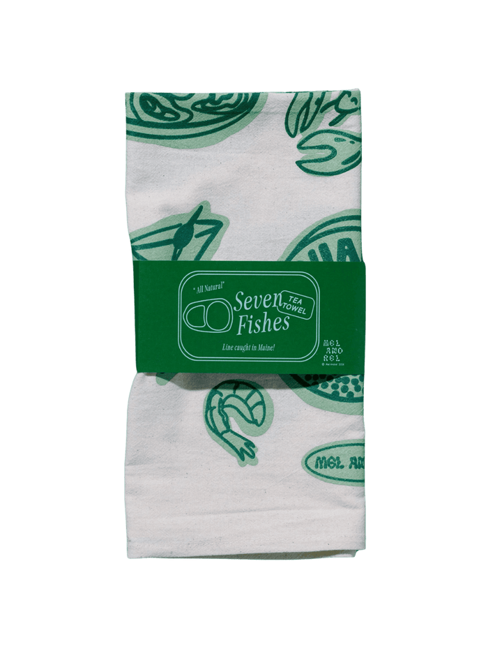 Mel Andrel Seven Fishes Tea Towel in Evergreen | Twentyseven Toronto