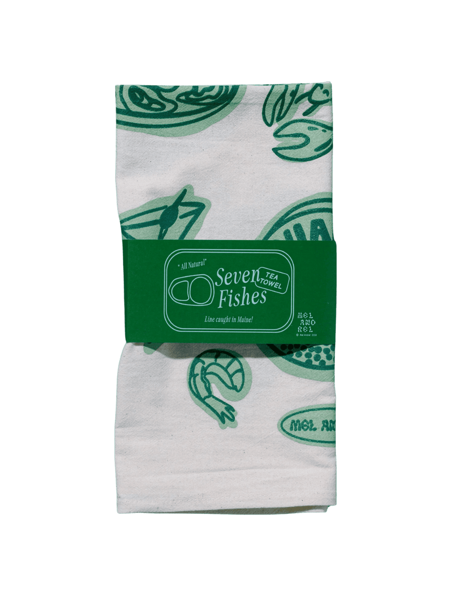 Mel Andrel Seven Fishes Tea Towel in Evergreen | Twentyseven Toronto