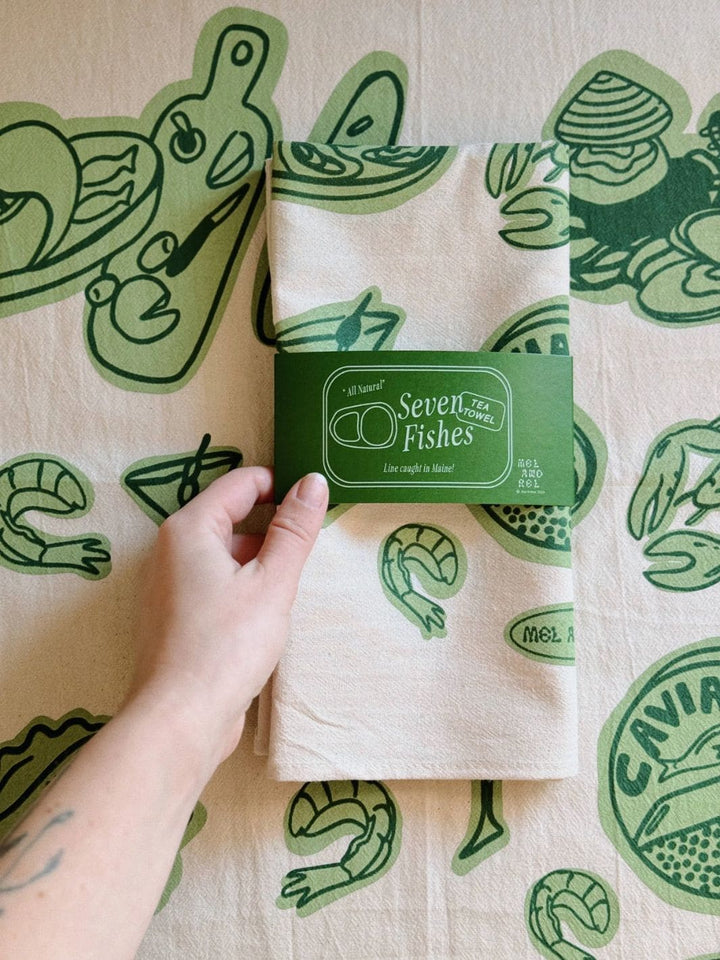 Mel Andrel Seven Fishes Tea Towel in Evergreen | Twentyseven Toronto