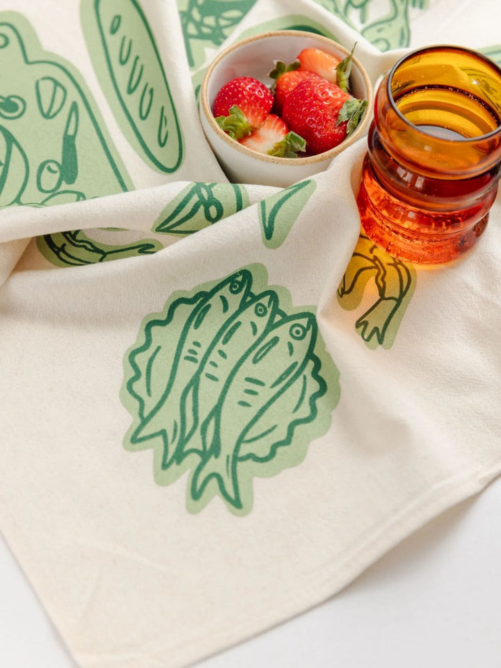 Mel Andrel Seven Fishes Tea Towel in Evergreen | Twentyseven Toronto