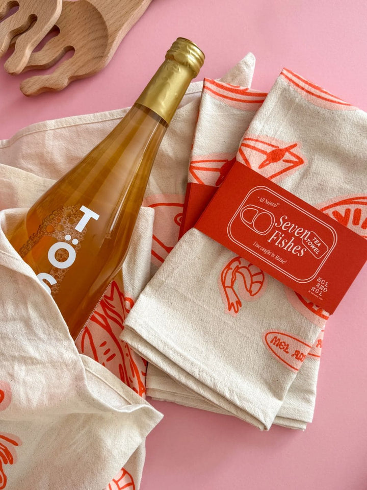 Mel Andrel Seven Fishes 20" × 20" Tea Towel - Gumdrop | Twentyseven Toronto