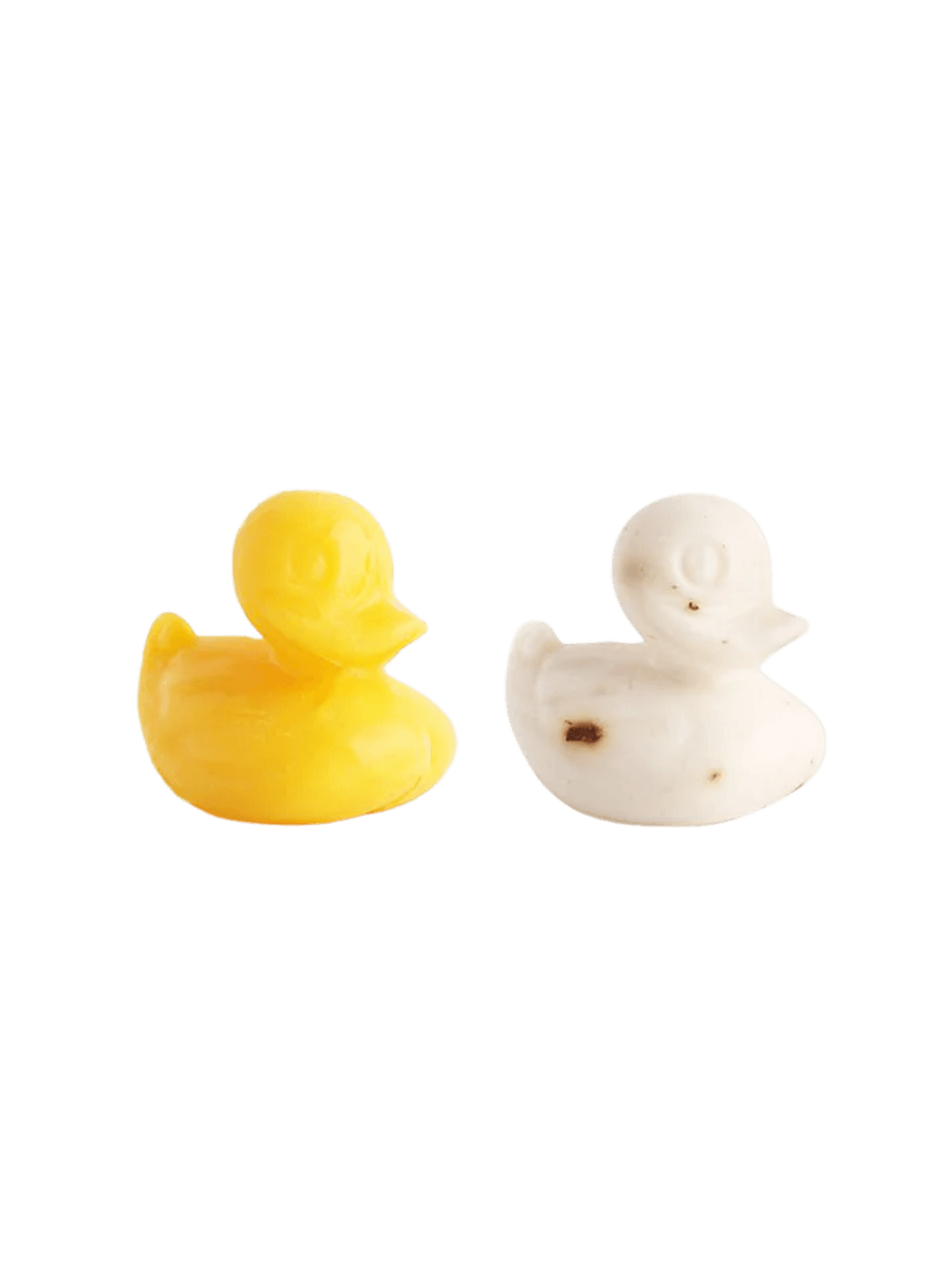 Two Sheep's Milk Soap in 'Duckling' from Burstenhaus Redecker, one white and one yellow on a transparent background | Twentyseven Toronto