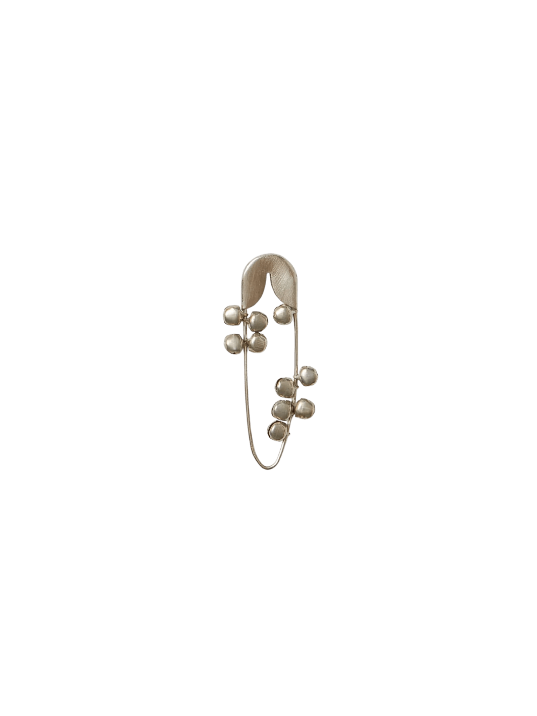 Fog Linen Work Silver Safety Pin Bell Small showing the slender silver pin adorned with several small, dangling metallic bells against a transparent background | Twentyseven Toronto