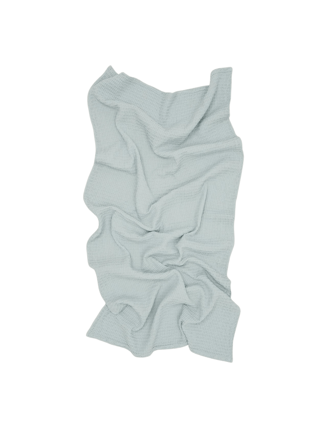 A soft, light blue towel is artfully crumpled showcasing the unique texture of the Simple Waffle Towel - Sky from Hawkins New York against a transparent background | Twentyseven Toronto