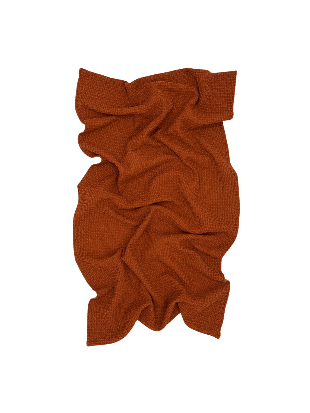 A warm, rust-colored bath sheet crumpled to highlight the unique weave of the Simple Waffle Towel - Terracotta from Hawkins New York | Twentyseven Toronto