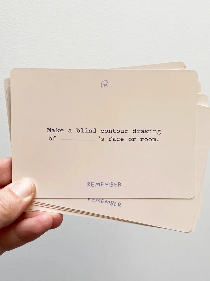 A "Remember" prompt card from the Sitting With Sadness Deck from People I've Loved suggests making a blind contour drawing of a loved one's face or room | Twentyseven Toronto