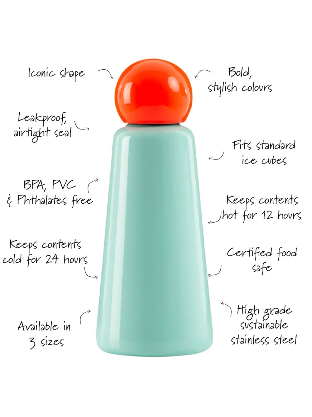 Lund London Skittle Original Water Bottle 500ml - Coral