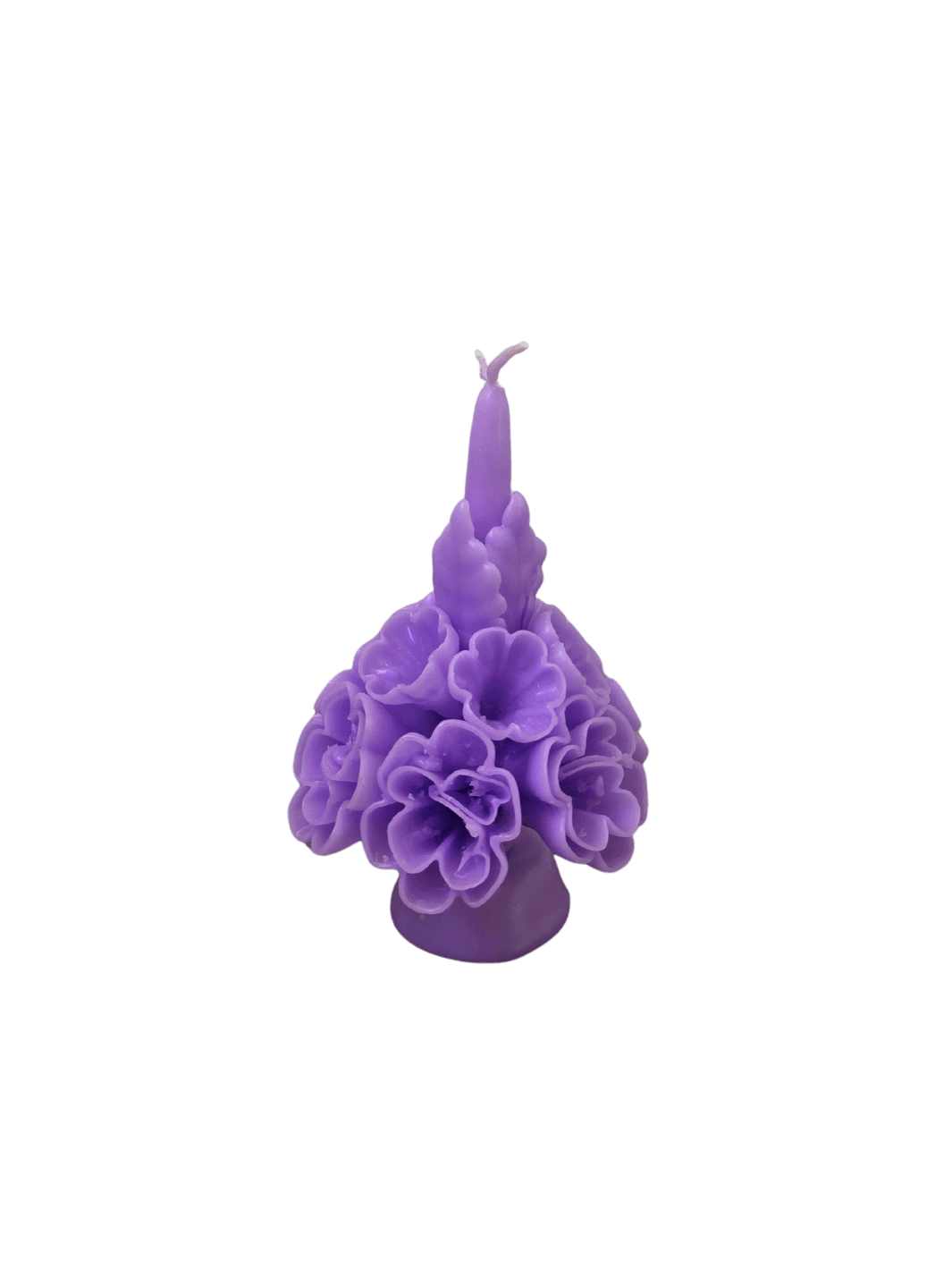 Purple floral wax candle called the Small Flaked Candle in Lavender from Cereria de Jesus against a transparent background | Twentyseven Toronto
